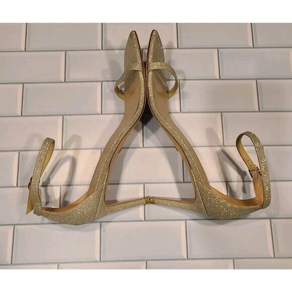 Stuart Weitzman Nudistcurve Ankle Strap Platino Glitter Sandals Heels | 8½ EUC - Picture 8 of 12